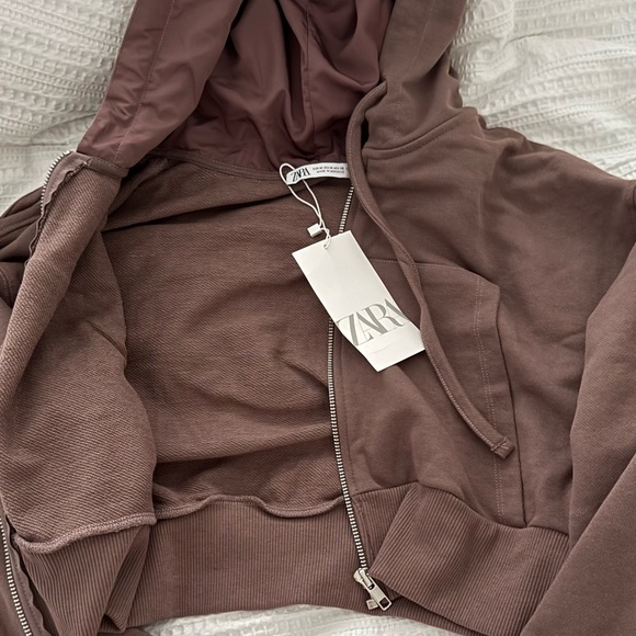 Zara limited edition cotton cropped hooded zipper sweatshirt - Picture 9 of 11
